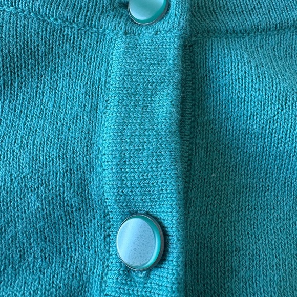 Talbots Petites M Button Up Cardigan Turquoise Cashmere Blend School Teacher - Picture 4 of 10